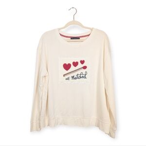 Jane & Delancey Cream Hearts Long Sleeve Pullover Sweatshirt Size L